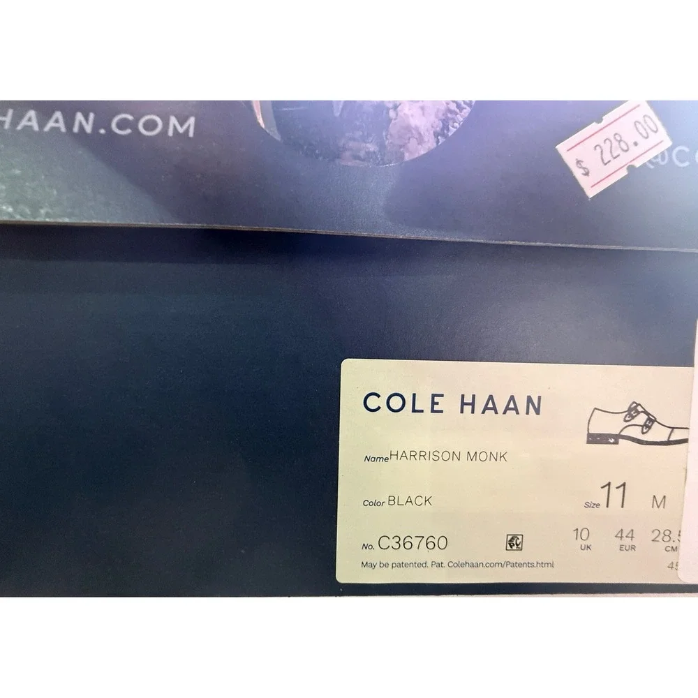 Cole Haan Harrison Monk Dress Shoe Mens 11 M‎ Black Leather Double Strap C36760